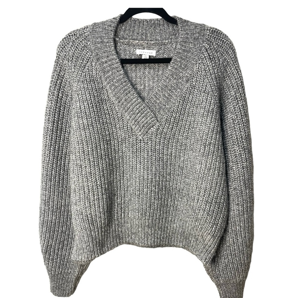 TOPSHOP Cable Knit Sweater Gray Puff Long Sleeves Comfy Cozy SZ 12 EUC